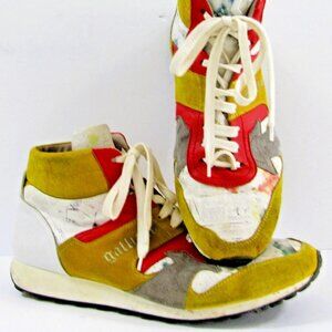 Men's Galliano High Top Leather and Suede Newsprint Fashion Sneakers Size 11 EU
